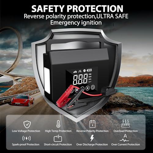 Portable Car Jump Starter, 4000A Car Battery Jump Starter with 150PSI Tire Inflator, 12V Car Battery Jump Starter, 15000mAh Power Bank, with LED Light